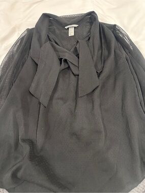 H&M Black Sheer Tie-Neck Blouse